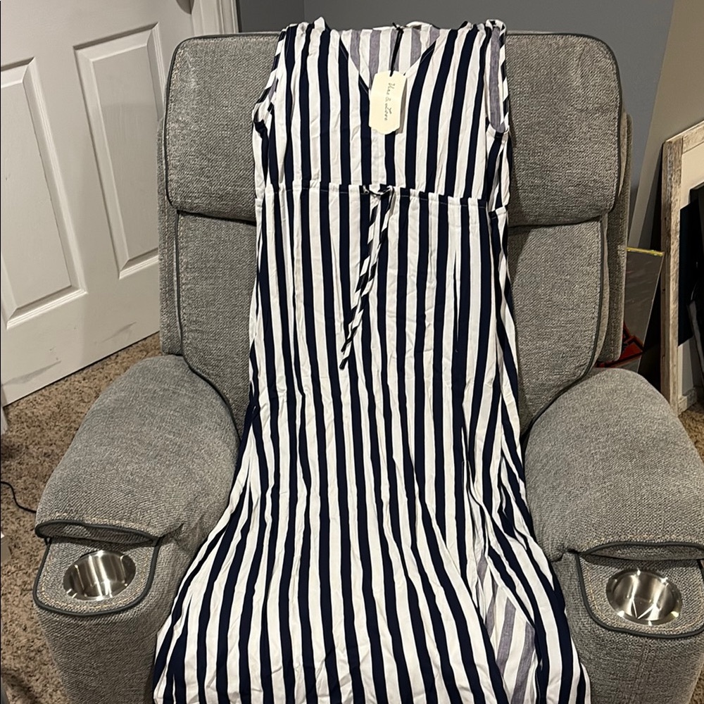 Navy and White Striped Maxi Dress